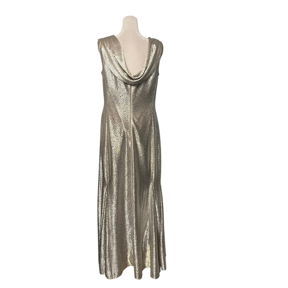 Tahari Silver Metallic Drape Neck Gown Size 12 - Picture 6 of 8
